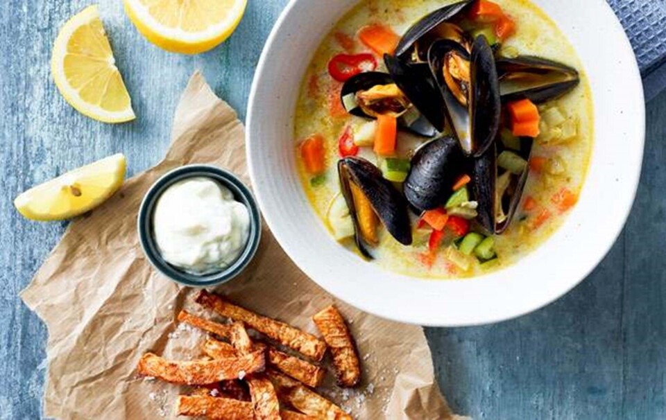 Moules frites med aioli