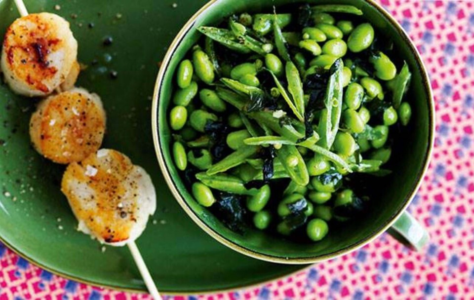 Edamame-salat med kammuslinger