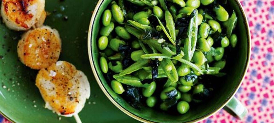 Edamame-salat med kammuslinger