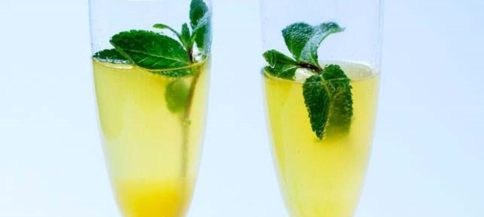 Velkomstdrink: Bobler med ingefær, citrus og mynte