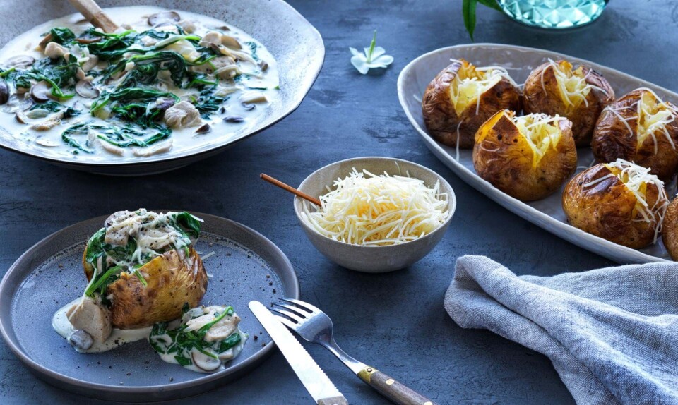 Bagte kartofler med kyllingeragout