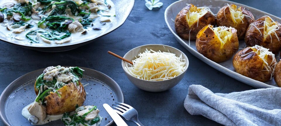 Bagte kartofler med kyllingeragout