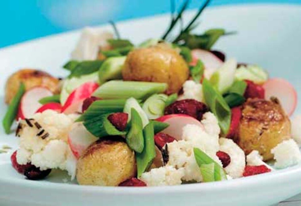 Salat med rosmarinkartofler, radiser og blomkål