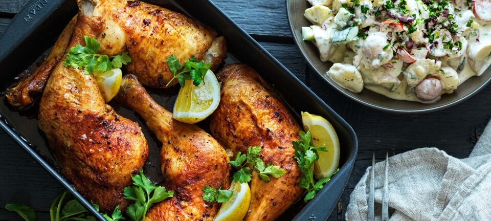 Ovnstegte kyllingelår med cremet kartoffelsalat