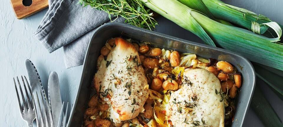 Onepot med kylling, bønner og porrer