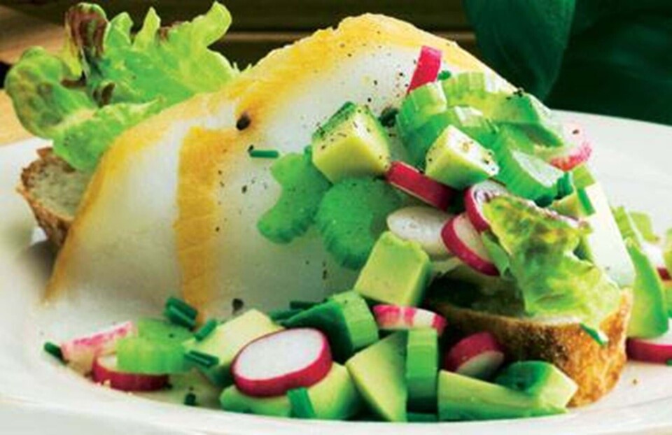 Et stykke med røget hellefisk