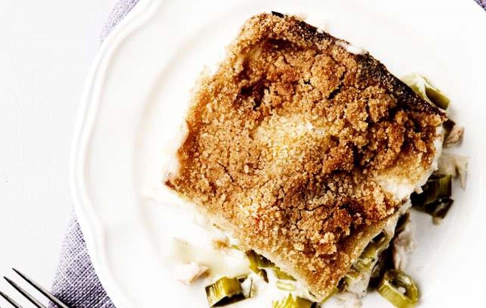 Lasagne med krabbe og porrer