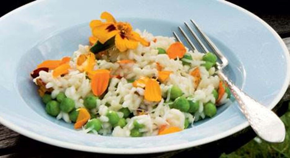 Risotto med ærter og tagetes