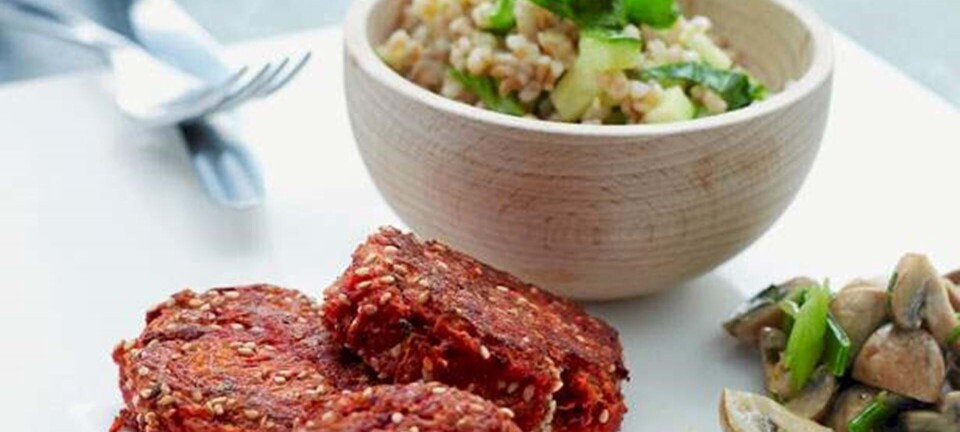 Frikadeller med rodfrugt og speltsalat