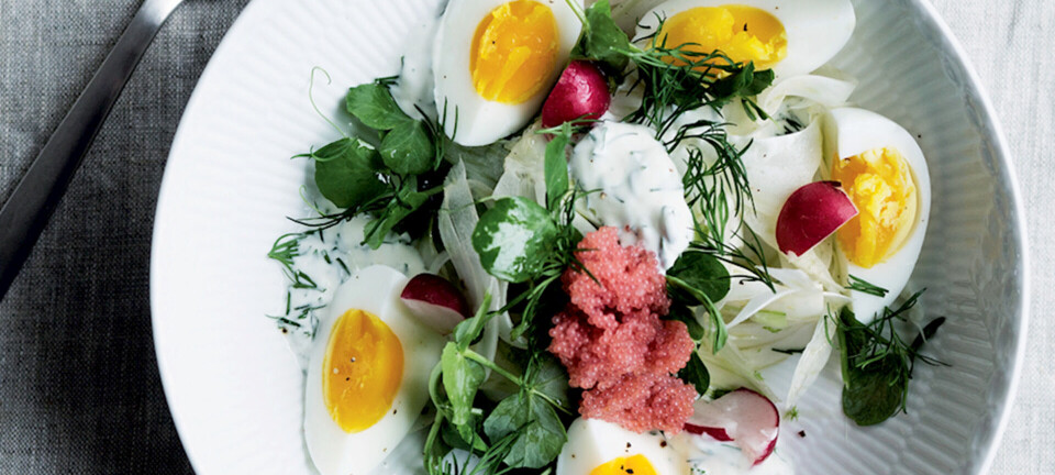 Skøn grøn påskefrokost med stenbiderrogn, asparges og lam