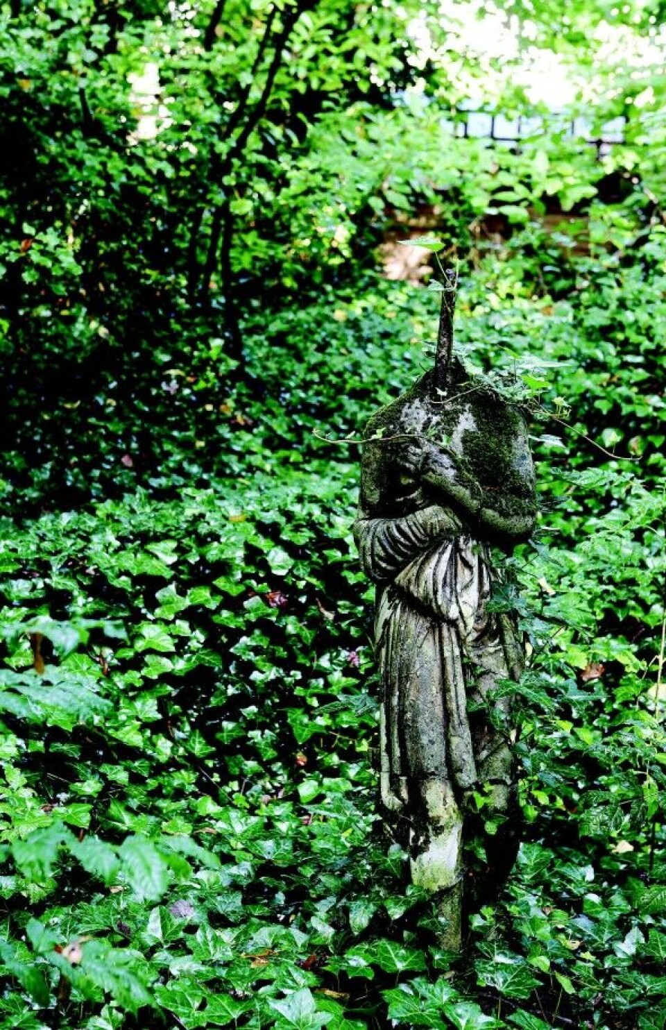 Gamle frønnede statuer og vedbend så langt øjet rækker er med til at give haven stemningen fra en Dickens roman.