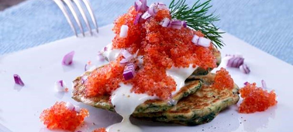 Spinatpandekager med stenbiderrogn