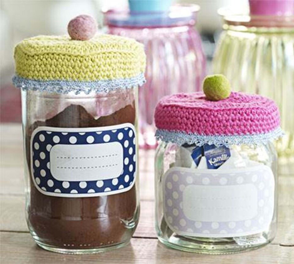 Hæklede hætter til syltetøjsglas fra Hendes Verden