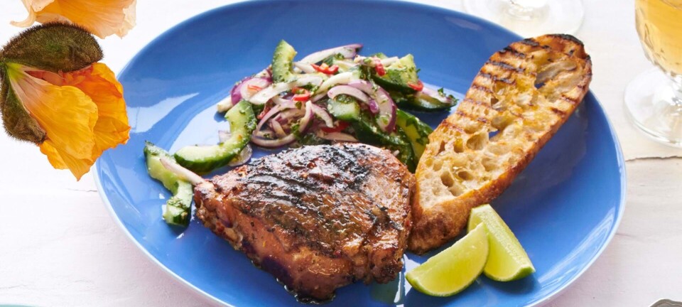 Grillstegt kylling med agurke/myntesalat