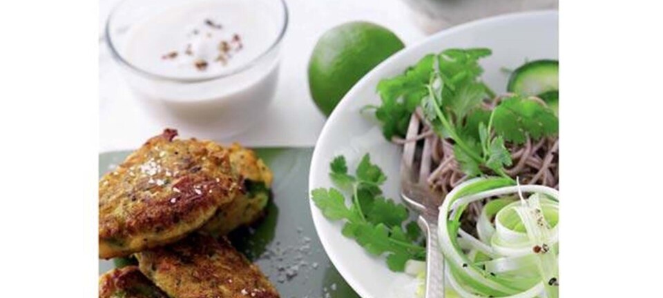 Spicy fiskefrikadeller med nudel-agurkesalat