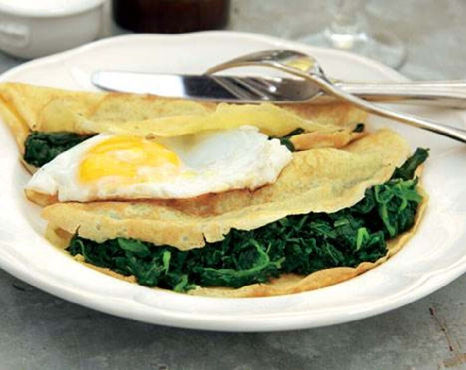 Pandekager med spinat og æg