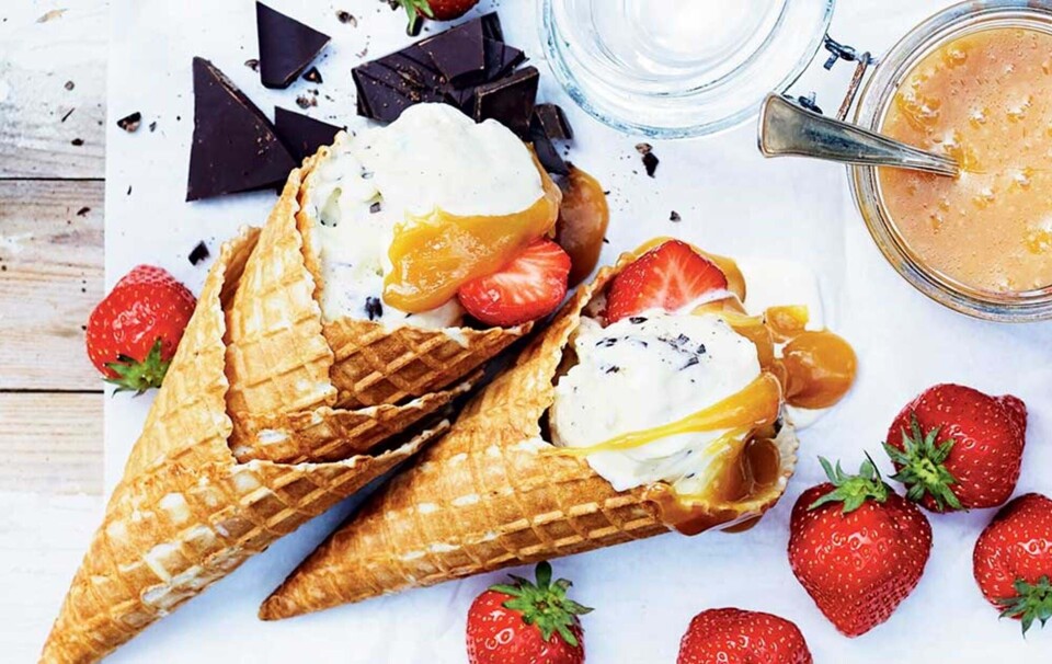 Isvafler med hjemmelavet stracciatella
