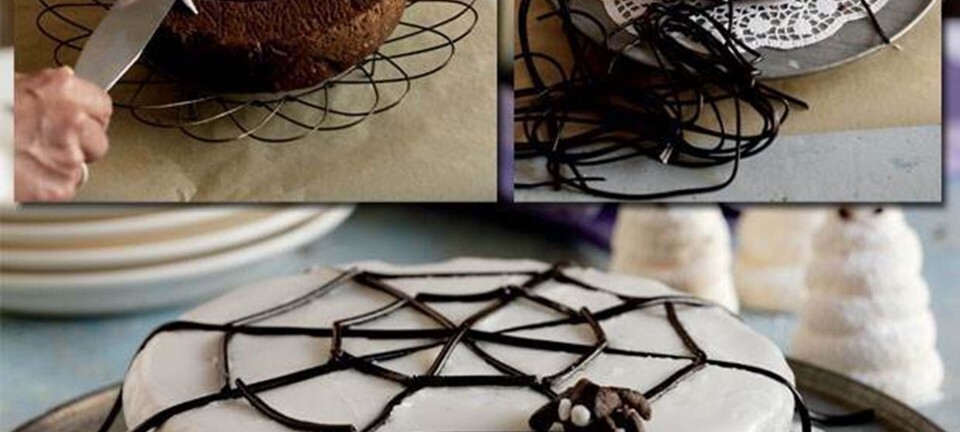 Halloweenkage: Chokoladekage med spindelvæv