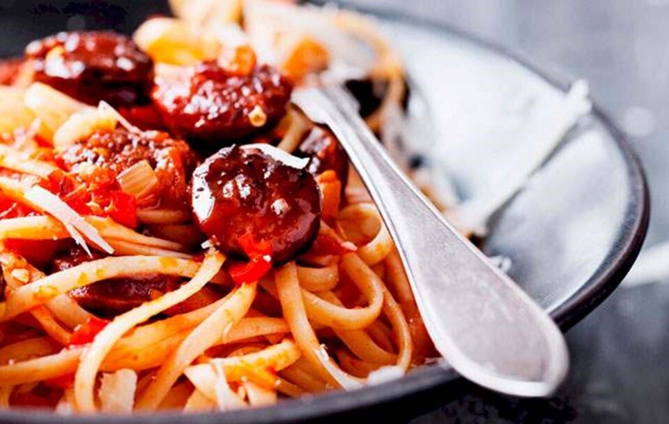 Spicy pasta med chorizo Opskrift på spicy pasta med chorizo