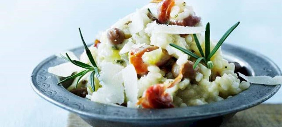 Risotto med borlotti-bønner, parmaskinke og rosmarin