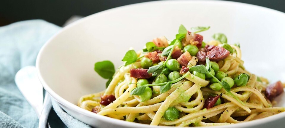 Pasta carbonara med ærter