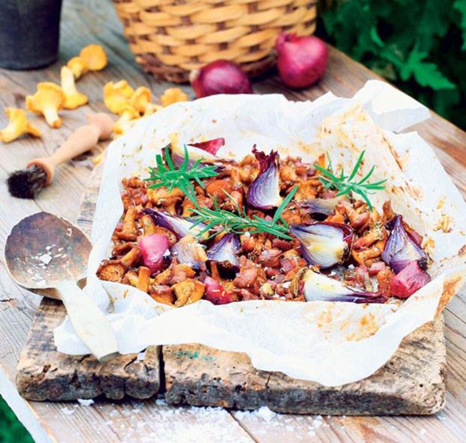 Ristede svampe med bacon