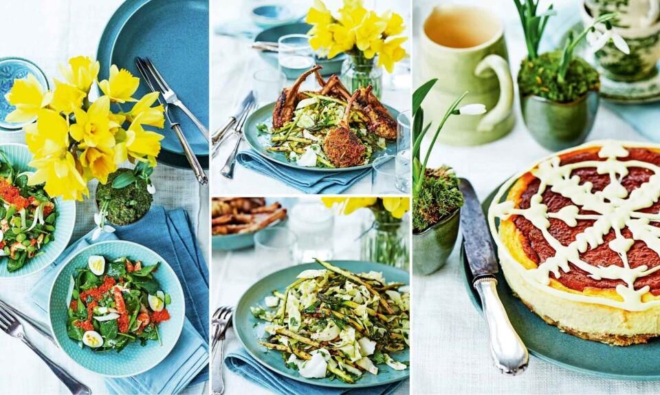 Skøn påskemiddag: Krebsehalesalat, lammekoteletter & cheesecake med gækkebrev