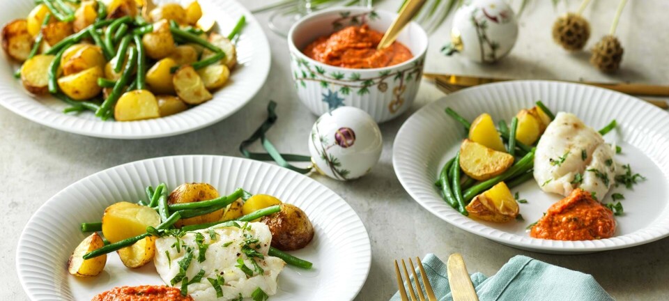Ovnbagt torsk med romesco-sovs og ovnkartofler