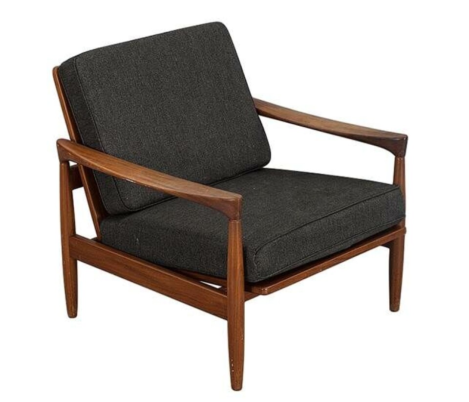 Lænestol designet af Erik Wörts. Modelnavn “Kolding”. Fra 1950’erne eller 1960’erne. Solgt på Bukowskis Market. Hammerslag SEK 2500