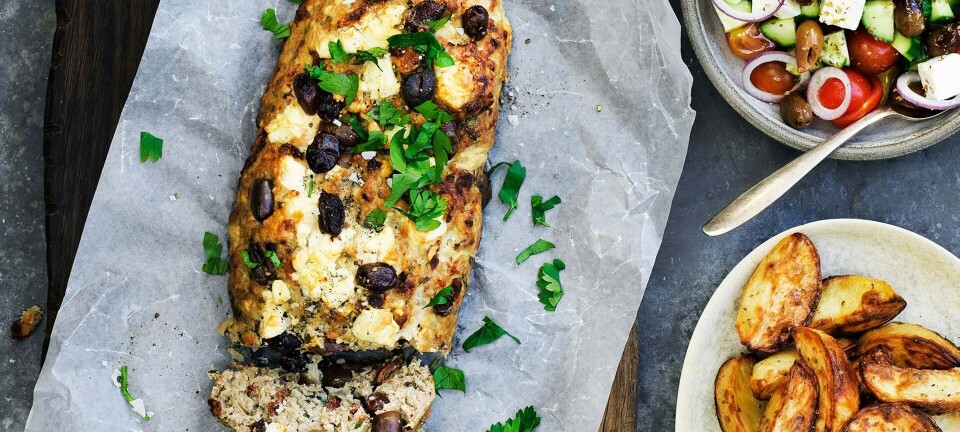 Græsk farsbrød med feta og oliven