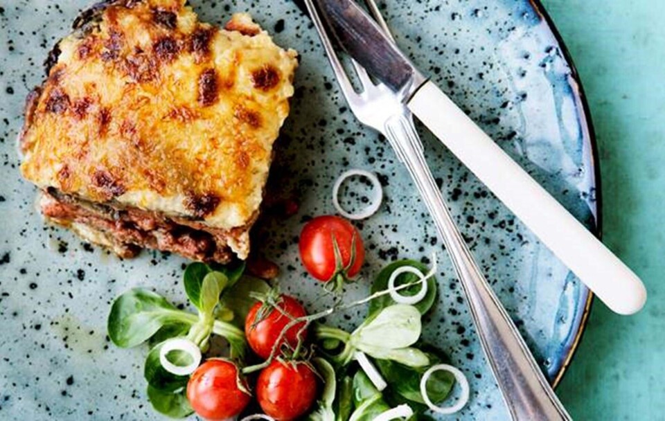 Moussaka med aubergine og oksekød