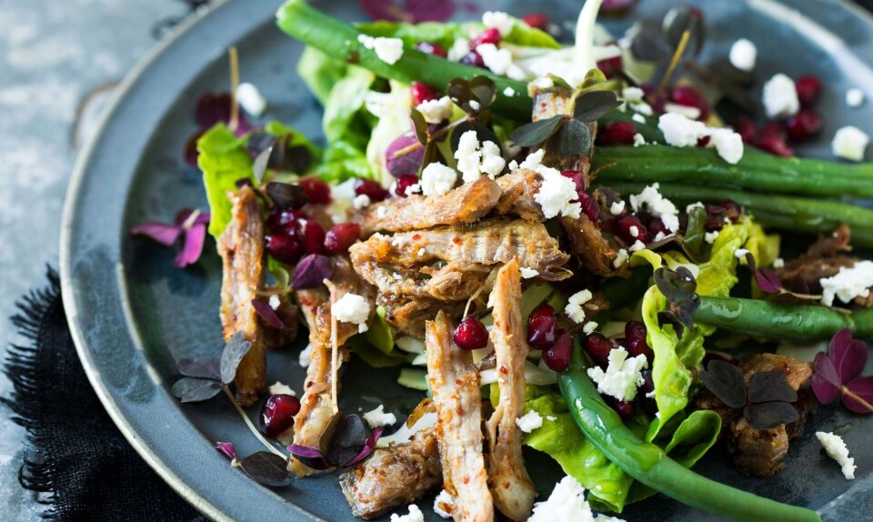 Nem salat med pulled and og granatæble