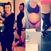 Vægten sagde 78 kilo på det første billede, mens Nadia er 18 kilo lettere på billede to. På billede tre er hun igen gravid og 30 kilo tungere, mens vægten er godt på vej ned igen på billede 4. (Foto: Privat)