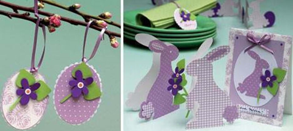 Klip påskepynt med harer og violer