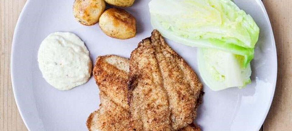 Rugmelsstegte rødspættefileter med bagte kartofler