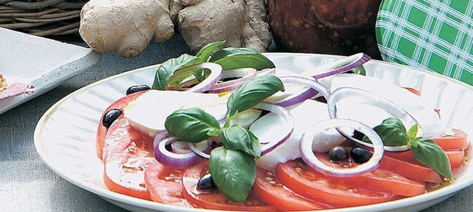 Tomatsalat med mozzarella og basilikum
