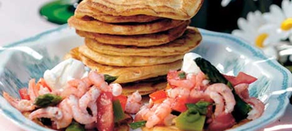 Blinis med asparges og rejer