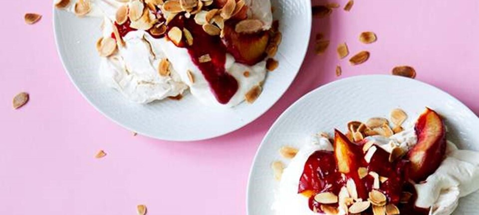 Marengsdessert: Peach Melba-Pavlova