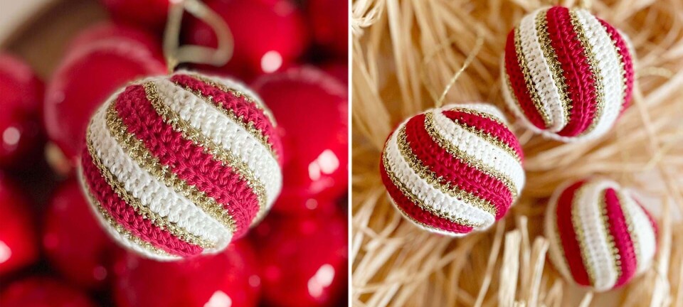 Sådan hækler du Milla Billas bolsjestribede julekugle