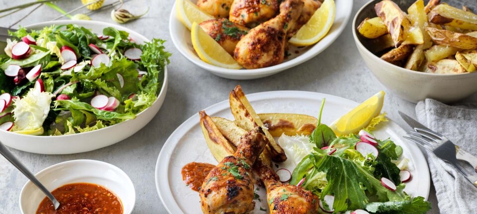 Piri piri kylling med kartofler og salat