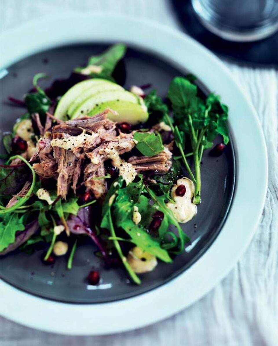 Pulled pork på sprød salat med chilimayo