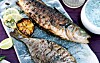 Hel grillet fisk med krydderurter og sauce verte