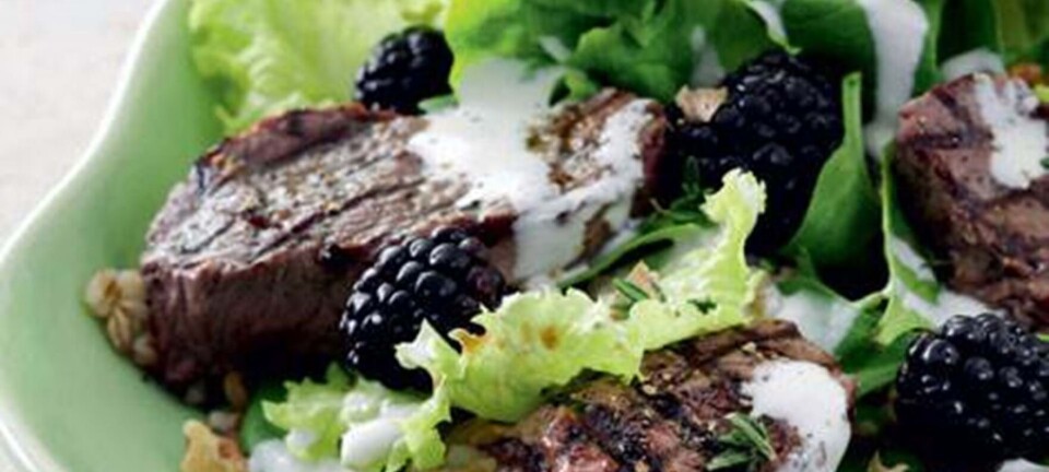 Salat med brombær og grillede vildtmedaljoner
