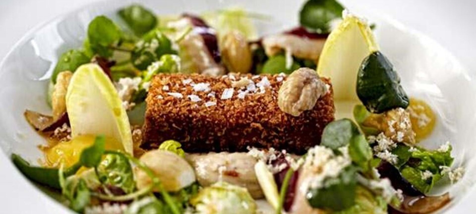 Terrine med Karl Johan-mayonnaise, kastanjer og brøndkarse