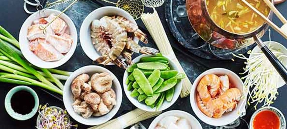 Fondue med fisk og skaldyr