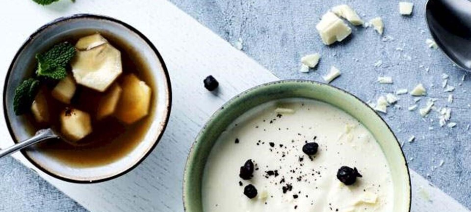 Hvid chokolademousse med syltede jordskokker