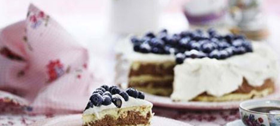 Lagkage med blåbær og chokolademousse