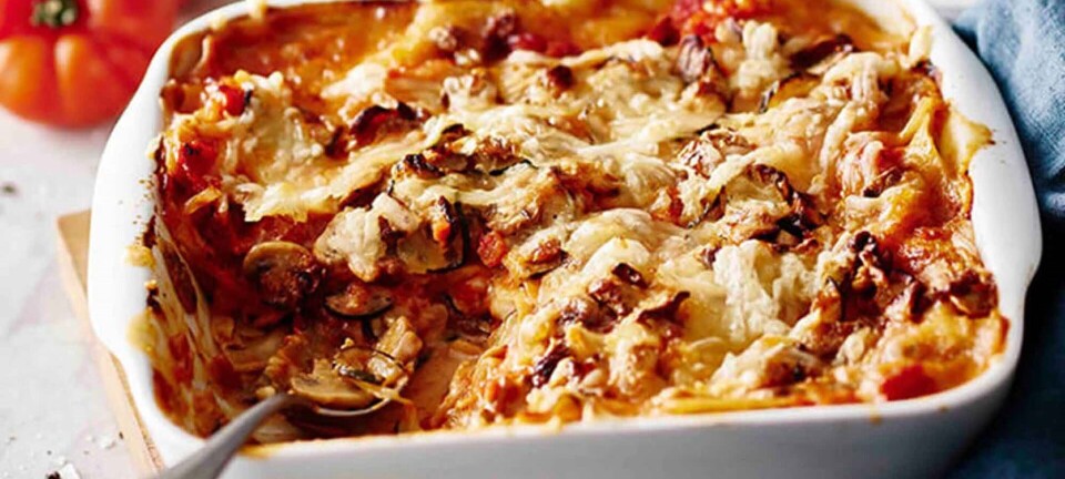 Vegansk lasagne med champignoner og zucchini