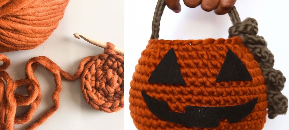 Hæklet græskarkurv til Halloween