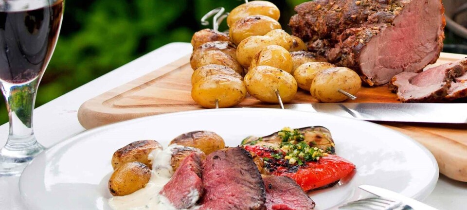 Grillstegt lammekølle med agurkesalat